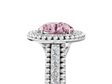 Platinum Fancy Pink Round Cut Halo Diamond Ring with Beaded Split Shank and Four-Prong Setting_11