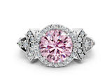 Platinum Fancy Pink Round Cut Halo Diamond Split Shank Engagement Ring with Four-Prong Setting_6