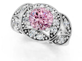 Platinum Fancy Pink Round Cut Halo Milgrain Diamond Engagement Ring with Leaf Band and Four-Prong Setting_13