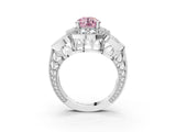 Platinum Fancy Pink Round Cut Halo Milgrain Diamond Engagement Ring with Leaf Band and Four-Prong Setting_15