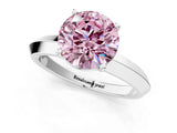Platinum Fancy Pink Round  Cut Solitaire Engagement Ring with Flat Band and Four-Prong Setting 2