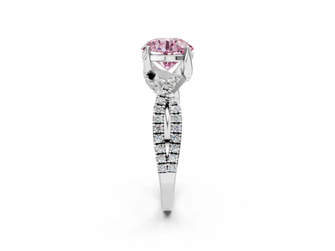 Platinum Fancy Pink Round Cut Solitaire Twist Pave Diamond Engagement Ring with Prong Setting_68