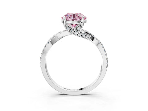 Platinum Fancy Pink Round Cut Solitaire Twist Pave Diamond Engagement Ring with Prong Setting_69
