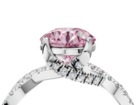 Platinum Fancy Pink Round Cut Solitaire Twist Pave Diamond Engagement Ring with Prong Setting_70