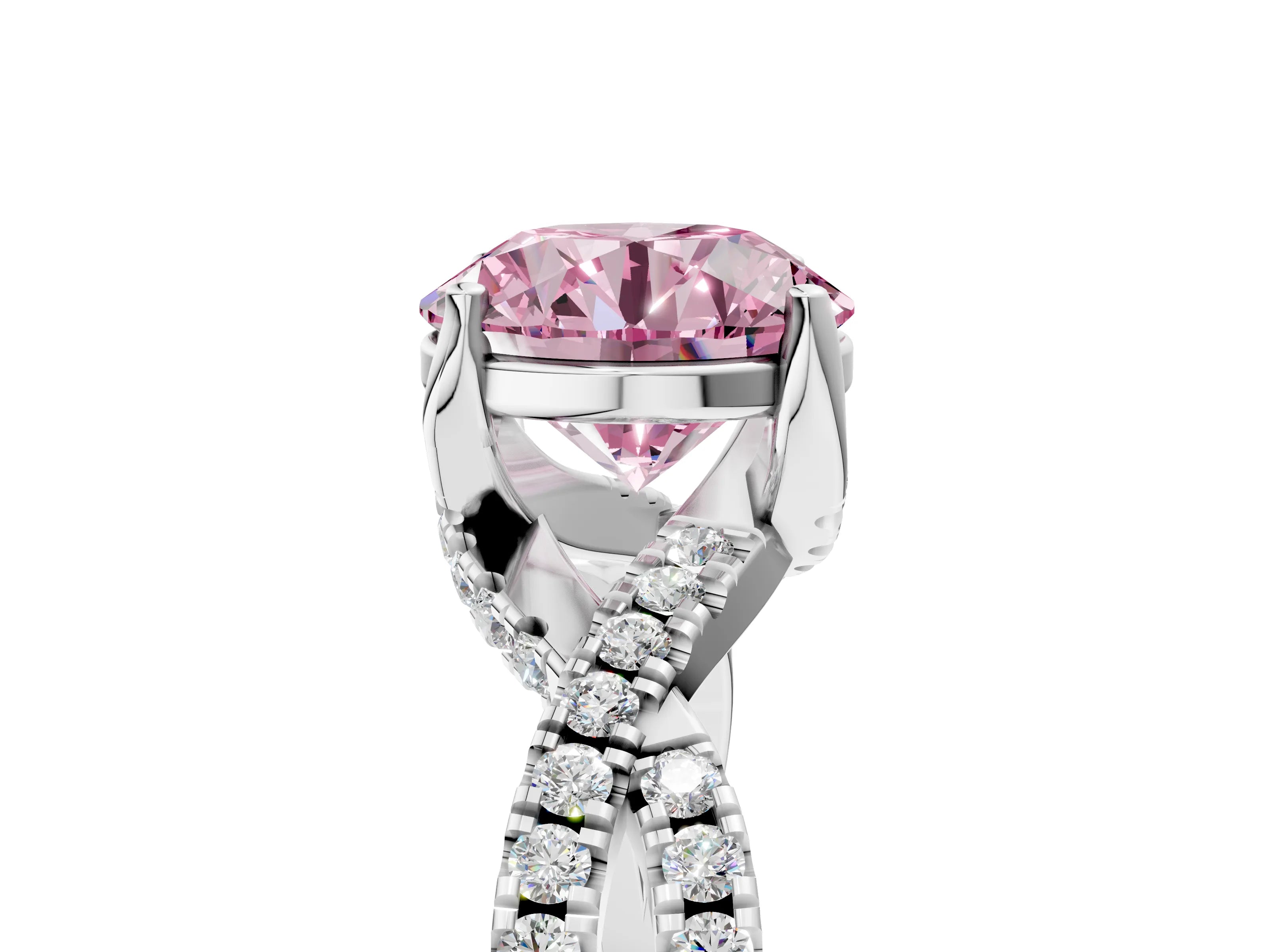 Platinum Fancy Pink Round Cut Solitaire Twist Pave Diamond Engagement Ring with Prong Setting_71