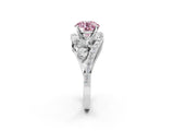 Platinum Fancy Pink Round  Diamond Halo Ring with Marquise and Pavé Band in Prong Setting_44
