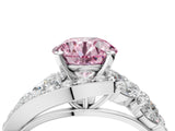 Platinum Fancy Pink Round  Diamond Halo Ring with Marquise and Pavé Band in Prong Setting_46