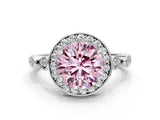 Platinum Fancy Pink Round  Halo Diamond Engagement Ring with Twisted Band and Four-Prong Setting 1