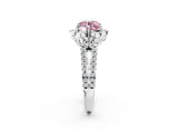Platinum Fancy Pink Round  Halo Diamond Floral Split Shank Engagement Ring 4