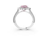 Platinum Fancy Pink Round  Halo Milgrain Pave Diamond Ring with Four-Prong Setting 3
