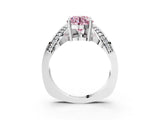Platinum Fancy Pink Round  Solitaire Diamond Engagement Ring with Pave Band and Four-Prong Setting 3