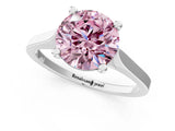 Platinum Fancy Pink Round  Solitaire Diamond Ring with Four-Prong Setting and Tapered Band 1