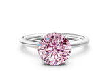 Platinum Fancy Pink Round  Solitaire Diamond Ring with a Classic Band and Four-Prong Setting
