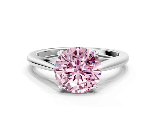 Platinum Fancy Pink Round  Solitaire Engagement Ring with Four-Prong Setting and Classic Band