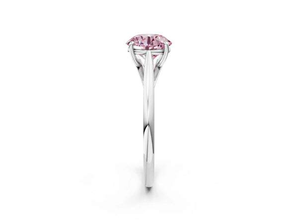 Platinum Fancy Pink Round  Solitaire Engagement Ring with Four-Prong Setting and Classic Band