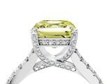 Platinum Fancy Yellow Asscher  Brilliant Diamond Solitaire with Pavé Band and Four-Prong Setting 4