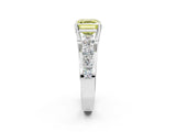 Platinum Fancy Yellow Asscher  Brilliant Solitaire with Side Stones on a Pave Band and Four-Prong Setting_14
