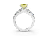 Platinum Fancy Yellow Asscher  Brilliant Solitaire with Side Stones on a Pave Band and Four-Prong Setting_15