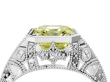 Platinum Fancy Yellow Asscher Cut Brilliant Milgrain Filigree Diamond Ring with Square Prong Setting_16