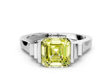 Platinum Fancy Yellow Asscher Cut Brilliant Solitaire Diamond Ring with Channel Set Band and Bar Prong Setting_12