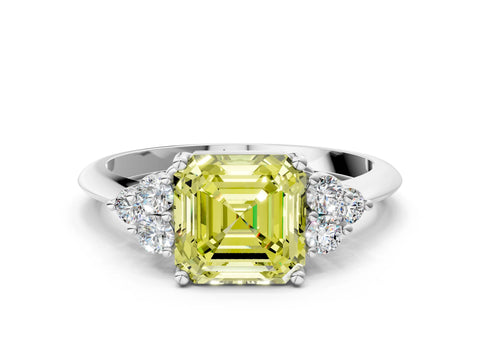 Platinum Fancy Yellow Asscher Cut Cut Diamond Cluster Ring with Solitaire Band and Four-Prong Setting_25
