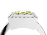 Platinum Fancy Yellow Asscher Cut-Cut Diamond Halo Engagement Ring with Pave Band and Prong Setting_16
