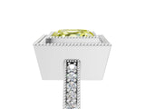 Platinum Fancy Yellow Asscher Cut-Cut Diamond Halo Engagement Ring with Pave Band and Prong Setting_17