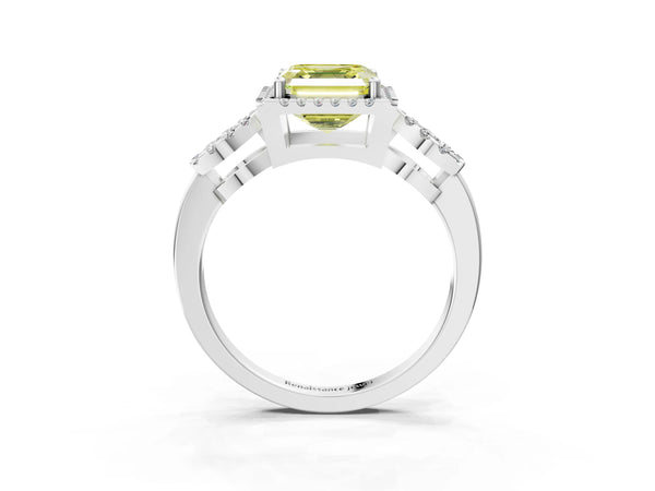 Platinum Asscher Cut Pave Infinity Halo Engagement Ring Setting for Fancy Yellow Center