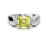 Platinum Fancy Yellow Asscher Cut Diamond Channel Set Solitaire Ring with Four-Prong Setting_38