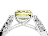 Platinum Fancy Yellow Asscher Cut Diamond Channel Set Solitaire Ring with Four-Prong Setting_42