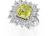 Platinum Fancy Yellow Asscher Cut Diamond Floral Double Halo Engagement Ring with Prong Setting_13