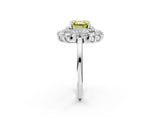 Platinum Fancy Yellow Asscher Cut Diamond Floral Double Halo Engagement Ring with Prong Setting_14