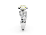 Platinum Fancy Yellow Asscher Cut Diamond Halo Ring with Round Split Shank and Prong Setting_2