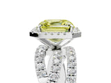 Platinum Fancy Yellow Asscher Cut Diamond Halo Ring with Round Split Shank and Prong Setting_5