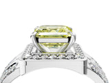 Platinum Fancy Yellow Asscher Cut Diamond Halo Ring with Split Shank and Bezel Accents and Four-Prong Setting_10