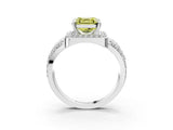 Platinum Fancy Yellow Asscher Cut Diamond Halo Ring with Split Shank and Bezel Accents and Four-Prong Setting_9