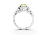 Platinum Fancy Yellow Asscher Cut Diamond Halo Ring with Split Shank and Bezel Accents and Prong Setting_9