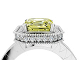 Platinum Fancy Yellow Asscher Cut Diamond Milgrain Halo Engagement Ring with Round Pavé Band and Prong Setting_16