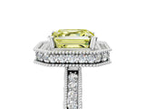 Platinum Fancy Yellow Asscher Cut Diamond Milgrain Halo Engagement Ring with Round Pavé Band and Prong Setting_17