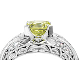 Platinum Fancy Yellow Asscher Cut Diamond Pave Art Deco Split Shank Ring with Four-Prong Setting_16