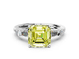 Platinum Fancy Yellow Asscher  Cut Diamond Ring with Baguette Side Stones, Channel Set Band, and Four-Prong Setting_36