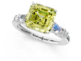 Platinum Fancy Yellow Asscher  Cut Diamond Ring with Baguette Side Stones, Channel Set Band, and Four-Prong Setting_37