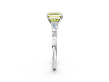 Platinum Fancy Yellow Asscher  Cut Diamond Ring with Baguette Side Stones, Channel Set Band, and Four-Prong Setting_38