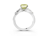 Platinum Fancy Yellow Asscher  Cut Diamond Ring with Baguette Side Stones, Channel Set Band, and Four-Prong Setting_39