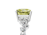 Platinum Fancy Yellow Asscher Cut Diamond Scattered Round Accent Ring with Prong Setting_5