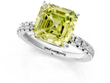Platinum Fancy Yellow Asscher Cut Diamond Solitaire Pavé Engagement Ring with Round Band and Prong Setting_1