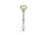 Platinum Fancy Yellow Asscher  Cut Diamond Solitaire with Pave Band and Four-Prong Setting 2