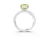 Platinum Fancy Yellow Asscher  Cut Diamond Solitaire with Pave Band and Four-Prong Setting 3