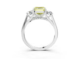 Platinum Fancy Yellow Asscher Cut Diamond Three-Stone Engagement Ring with Prong Setting and Pavé Band_15