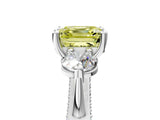 Platinum Fancy Yellow Asscher Cut Diamond Three-Stone Ring with Prong Setting and Pavé Band_11
